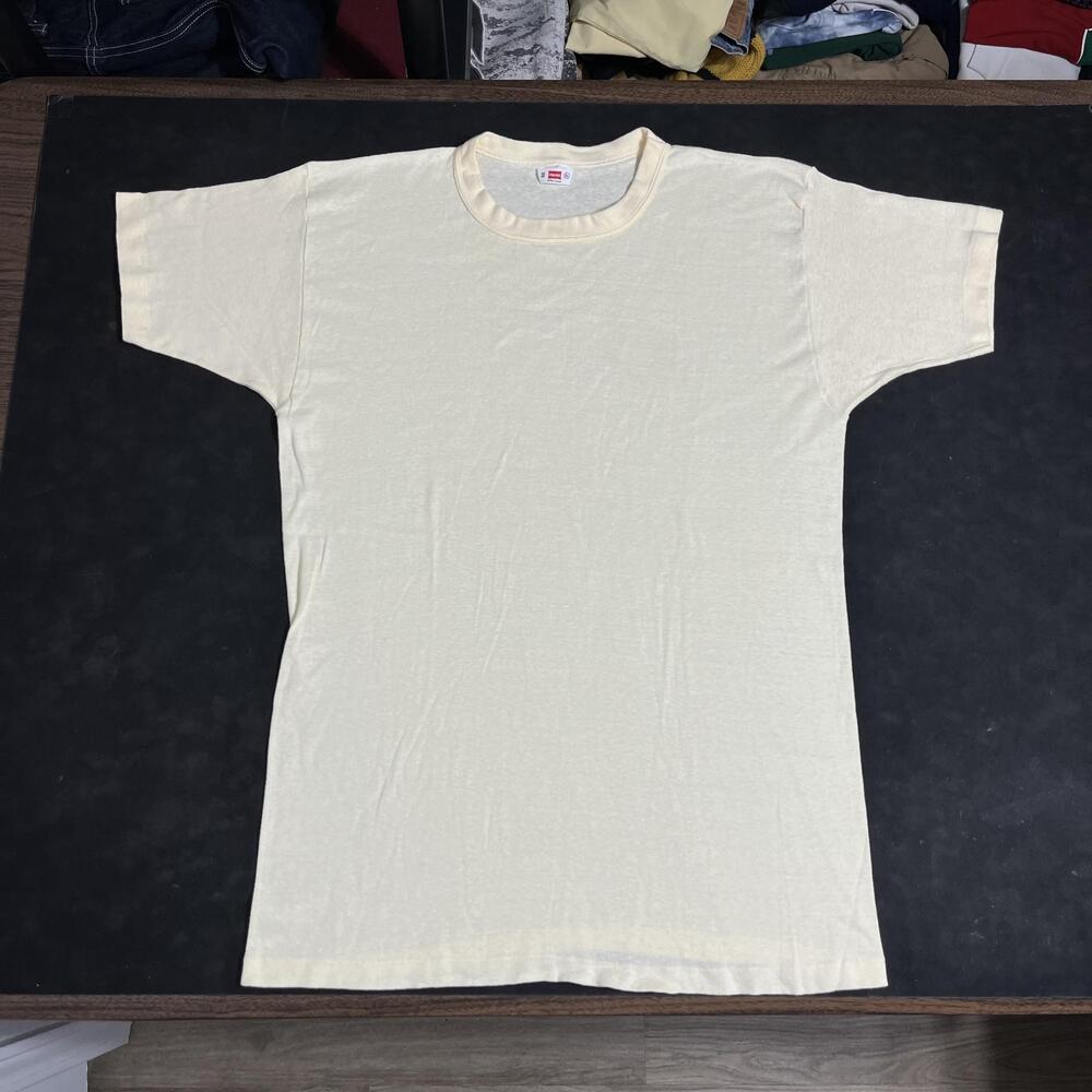 Vintage Hanes 1950s Shirt Mens XL Natural Blank Cotton Crewneck Cream Rockabilly